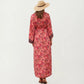 Floral Paisley Maxi Dress with Long Sleeves Adjustable Waist Tie and Flowing Relaxed Fit