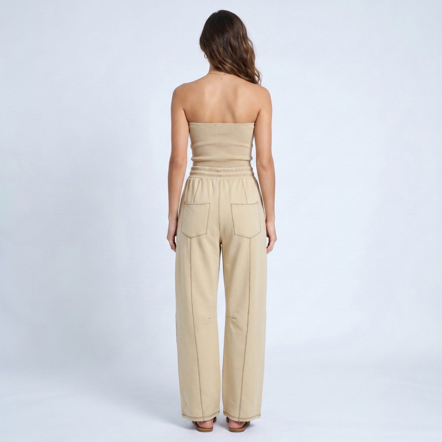 High Rise Drawstring Wide Leg Utility Pants with Patch Pockets