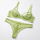 Botanical Embroidered Sheer Mesh Cutout Underwire Bra and Thong Two Piece Lingerie Set