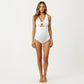 Maternity Striped Twist Front One-Piece Swimsuit with Keyhole Cutout