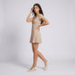 Short Sleeve Rib Knit Mini Dress with Button Front and Scoop Neck