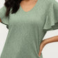Short Sleeve Eyelet V-Neck Top with Floral Embroidery and Flutter Sleeves