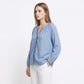 Chambray Blouse Split Neck Button Front Long Sleeve Relaxed Fit Top