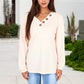 Waffle Knit Button-Accent Long Sleeve Top with V-Neck