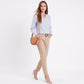 Striped Long Sleeve Split Neck Blouse with Button Placket