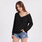 Lace Trim V Neck Long Sleeve Knit Pullover Sweater