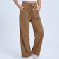 High Rise Drawstring Wide Leg Utility Pants with Patch Pockets