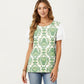 Short Sleeve Top with Leopard Print Mesh Sleeves Round Neck Relaxed Fit Casual Shirt