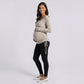 Maternity Ribbed Long Sleeve Top with Scoop Neck and Side Ruched Tie Detail
