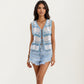 Sleeveless Striped Crochet Knit Vest with Tie Front and Open Stitch Design