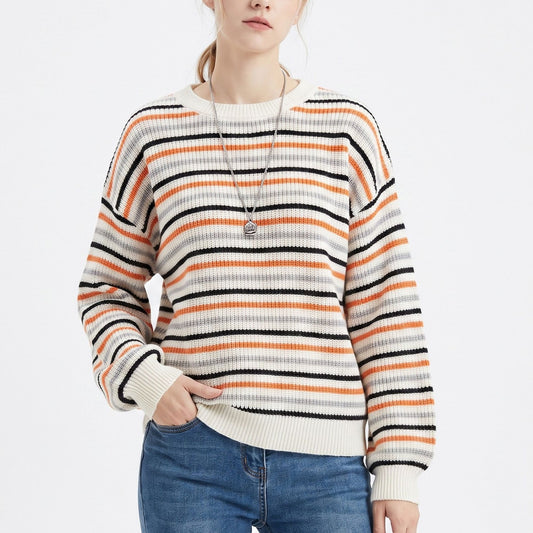 Multicolor Striped Crewneck Long Sleeve Knit Sweater