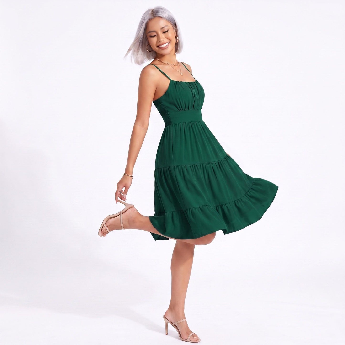 Spaghetti Strap Square Neck Smocked Back Tiered Dress