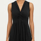 Sleeveless V Neck Midi Dress with Front Twist Detail and Flowy A Line Silhouette