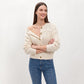 Wavy Pointelle Button-Front Long Sleeve Knit Cardigan