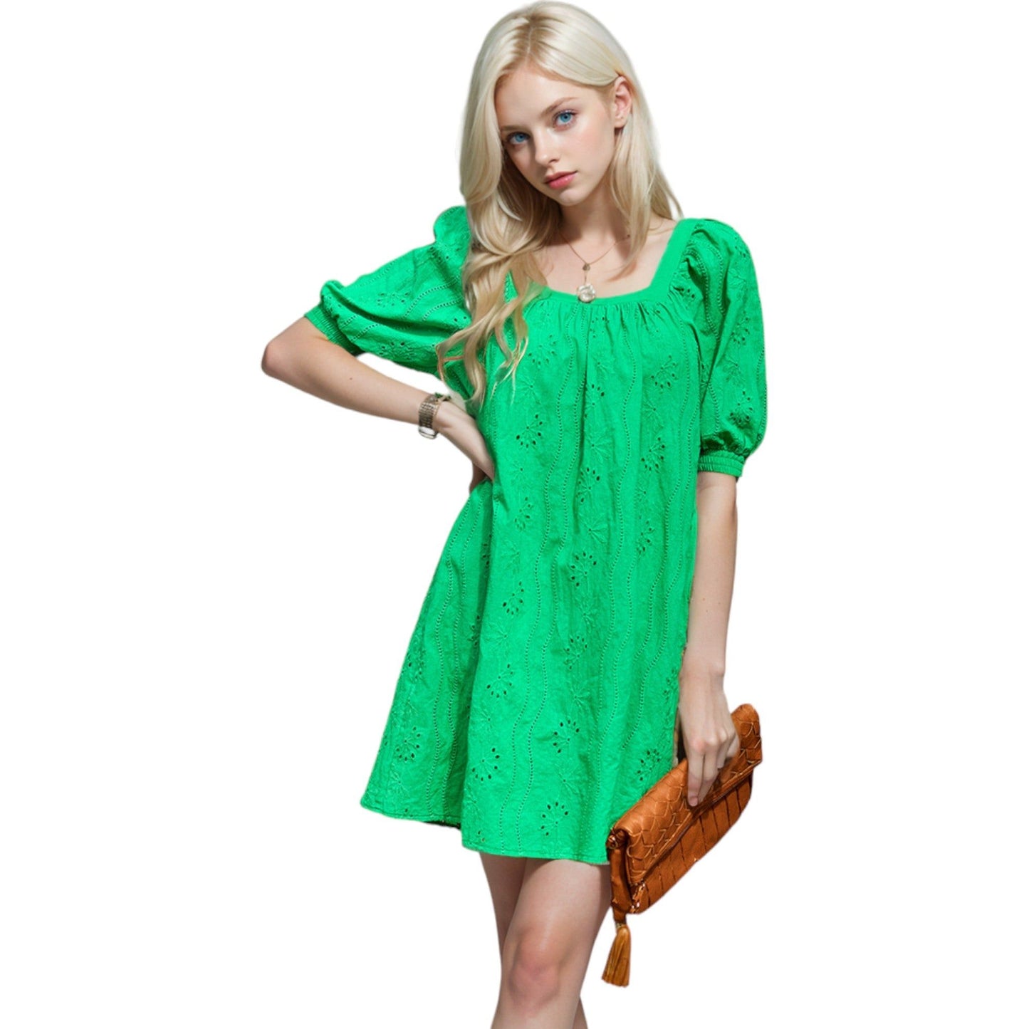 Short Puffed Sleeve Tunic with Square Neck