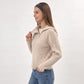 Ribbed Wide Collar Zip-Front Cardigan Sweater