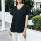 V Neck Eyelash Lace Trim Top Loose Short Sleeve Blouse