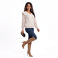 Lace Sleeve V Neck Quilted Ruffle Shoulder Top