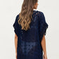 Sheer Crochet Trim Cover Up Dress with Tassel Detail Relaxed Fit and Short Sleeves