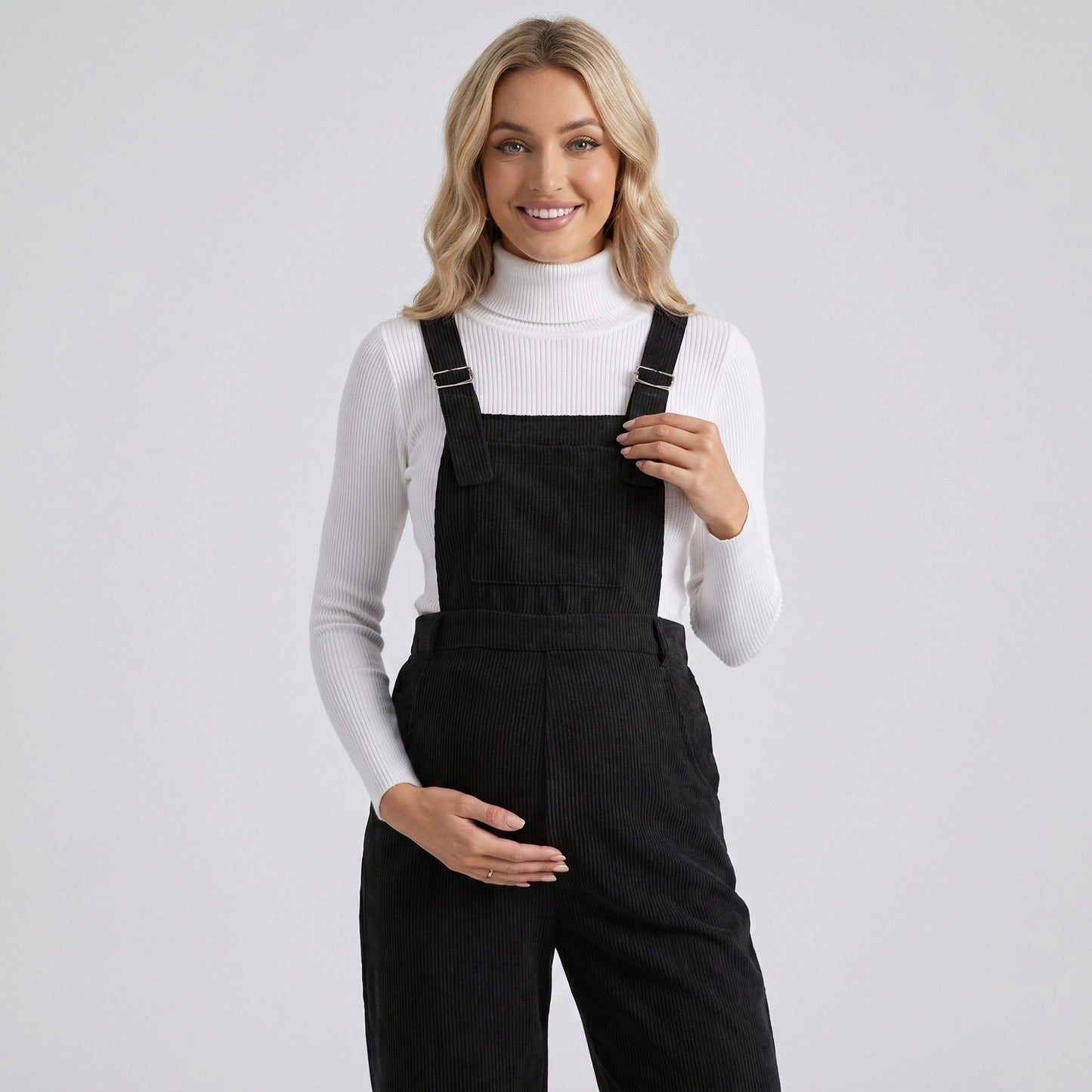 Maternity Corduroy Overall Jumpsuit with Adjustable Straps and Wide Leg Fit