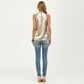 Satin Halter Top with Faux Pearl Neckline and Smooth Draped Finish