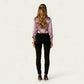 Satin Button Down Blouse with Collared Neckline and Three Quarter Sleeves