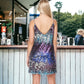 V-Neck Spaghetti Strap Gradient Sequin Mini Dress