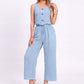 Sleeveless Button Front Jumpsuit with Crochet Lace Back