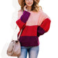 Off Shoulder Color Block Knit Sweater with Long Sleeves