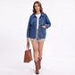 Oversized Denim Jacket Button Front Long Sleeve Jean Jacket With Patch Pockets
