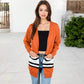 Open Front Striped Long Sleeve Cardigan with Pockets