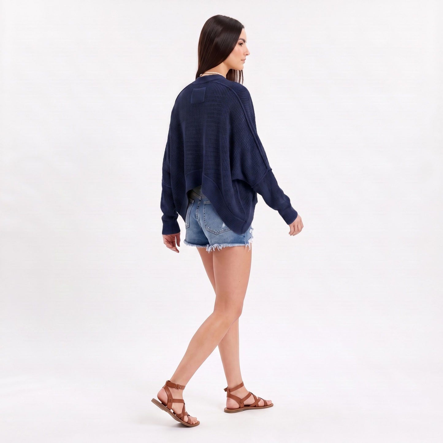 Open-Front Dolman Sleeve Draped Knit Cardigan