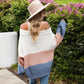 Off Shoulder Color Block Knit Sweater with Long Sleeves