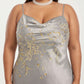 Plus Size Satin Floral Slip Nightgown with Adjustable Spaghetti Straps Cowl Neck Midi Length Sleepwear Dress