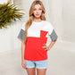 Color Block T-Shirt with Striped Sleeves Front Pocket Detail