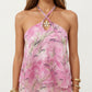 Summer Floral Halter Neck Tiered Chiffon Cami Top