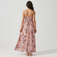 Floral Print Tie Front Maxi Dress with Spaghetti Straps and Flowy Skirt