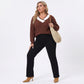 Plus Size Contrast Collar V-Neck Ribbed Sweater