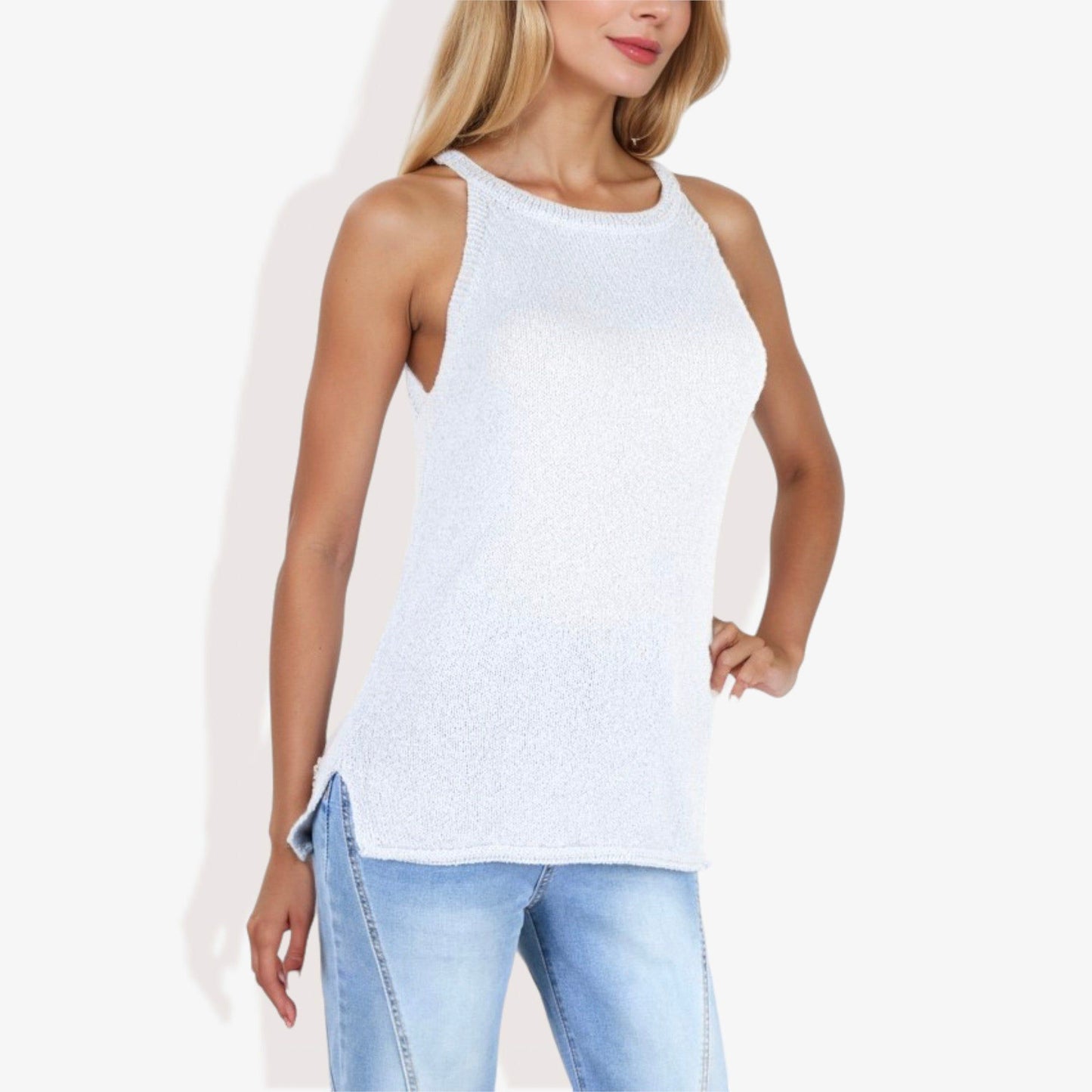 Sleeveless Textured Knit Tank Top