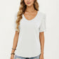 Short Puff Sleeve Top with Scoop Neck Textured Knit Relaxed Fit Casual Shirt