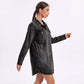 Washed Denim Shirt Jacket Long Sleeve Snap Front Oversized Shacket with Pockets