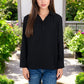 Long Sleeve Textured Blouse Button-Up Detail Spread Collar