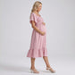 Maternity Off Shoulder Smocked Maxi Dress with Short Sleeves and Flowy Skirt