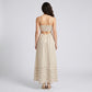 Striped Square Neck Sleeveless Maxi Dress with Fitted Bodice Adjustable Straps and Flowy Tiered A-Line Skirt