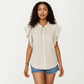 Ruffle Flutter Sleeve Button Down Blouse with Tie Neck