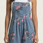 Floral Denim Overall Jumpsuit Wide Leg Adjustable Strap Loose Fit Casual Overalls