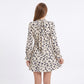 Floral Print Mini Dress V Neck Ruched Long Sleeve A Line Dress
