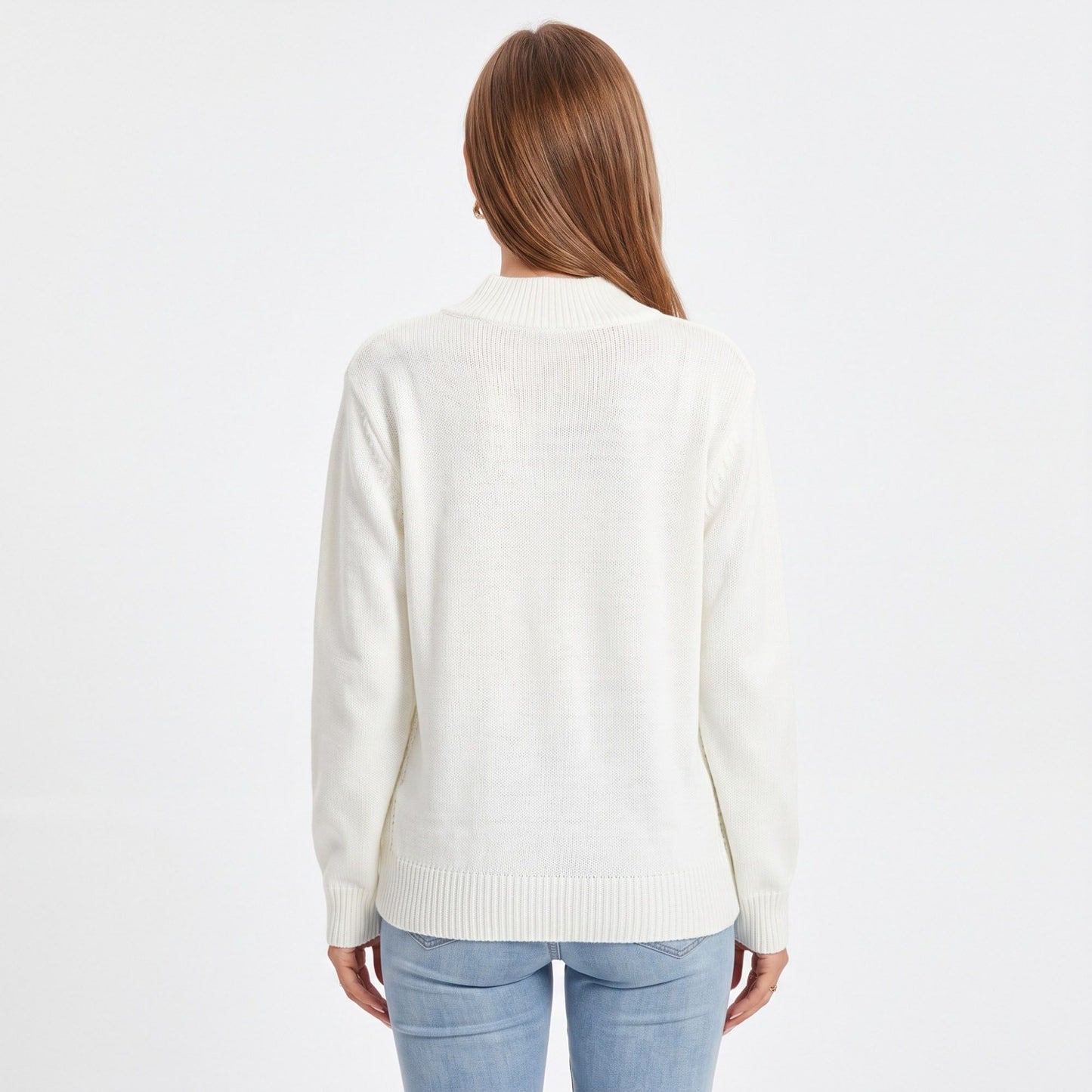 Argyle Cable Knit Mock Neck Sweater