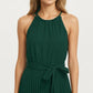 Sleeveless Halter Midi Dress with Pleated Skirt and Waist Tie