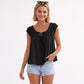 Ruffle Sleeve Blouse Smocked Neck Tie Front Flowy Top